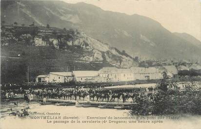 CPA FRANCE 73 "Montmélian, Exercices de lancement d'un pont sur l'Isère, le passage de la cavalerie 4ème dragons".