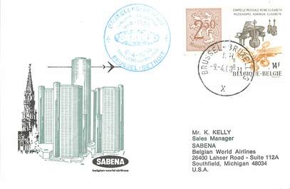 LETTRE 1 ER VOL / BELGIQUE "Bruxelles / Détroit, 9 avril 1980"