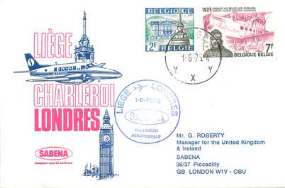 LETTRE 1 ER VOL / BELGIQUE "Liège / Londres, 1er juin 1976"