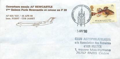 LETTRE 1 ER VOL / GRANDE BRETAGNE "Paris / Newcastle, 5 avril 1988"