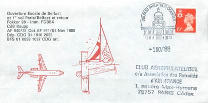 LETTRE 1 ER VOL / GRANDE BRETAGNE "Paris / Belfast, 1er novembre 1988"