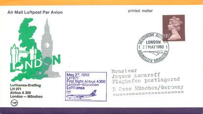 LETTRE 1 ER VOL / GRANDE BRETAGNE "Londres / Münich, 27 mai 1980"