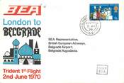 1 Er Vol LETTRE 1 ER VOL / GRANDE BRETAGNE "Londres / Belgrade, 2 juin 1970"