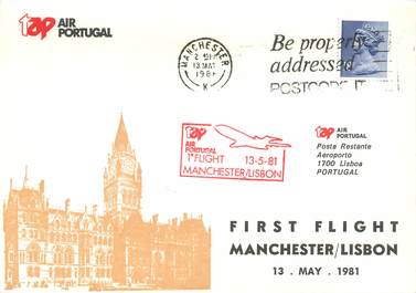 LETTRE 1 ER VOL / GRANDE BRETAGNE "Manchester / Lisbonne, 13 mai 1981"