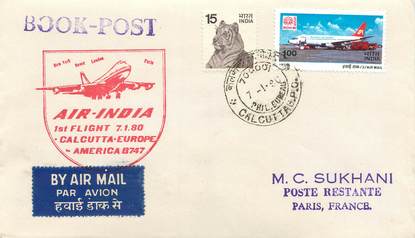 LETTRE 1 ER VOL / INDES "Calcutta 7 janvier 1980"