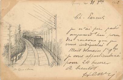 CPA FRANCE 76 "Ligne de chemin de fer de Rouen à Amiens". / CARTE DESSINEE