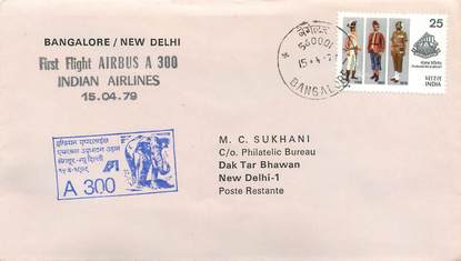 LETTRE 1 ER VOL / INDES "Bangalore / New Delhi, 15 avril 1979"