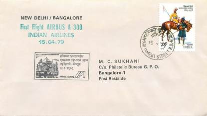 LETTRE 1 ER VOL INDES "New Delhi Bangalore, 15 avril 1979"
