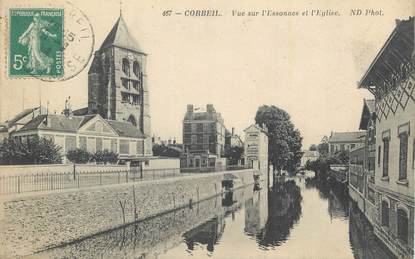 CPA FRANCE 91 " Corbeil, Vue sur l'Essonne et l'église".