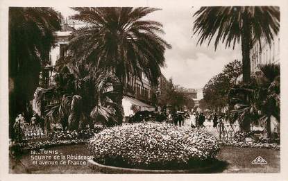 CPSM TUNISIE "Tunis, Square de la Résidence et avenue de France"