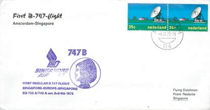 LETTRE 1 ER VOL / PAYS BAS "Amsterdam / Singapour, 3 octobre 1973"