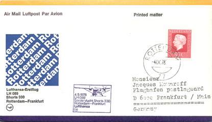 LETTRE 1 ER VOL / PAYS BAS "Rotterdam / Francfort, 4 septembre 1978"