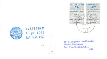LETTRE 1 ER VOL / PAYS BAS "Amsterdam / San Francisco, 16 juillet 1978"