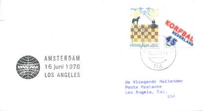 LETTRE 1 ER VOL / PAYS BAS "Amsterdam / Los Angeles, 16 juin 1978"