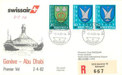 LETTRE 1 ER VOL / SUISSE "Genève / Abu Dhabi, 2 avril 1982"