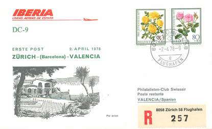 LETTRE 1 ER VOL / SUISSE "Zürich / Valencia, 2 avril 1978"