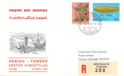 LETTRE 1 ER VOL / SUISSE "Zürich / Tanger, 4 avril 1975"