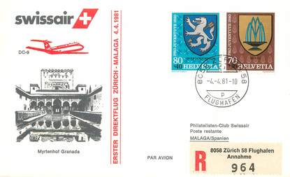 LETTRE 1 ER VOL / SUISSE "Zürich / Malaga, 4 avril 1981"