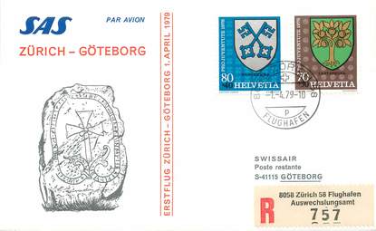 LETTRE 1 ER VOL / SUISSE "Zürich / Göteborg, 1er avril 1979"