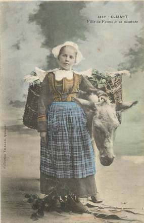 CPA FRANCE 29 " Elliant, Fille de ferme et sa monture". / FOLKLORE / ANE / EDITEUR VILLARD