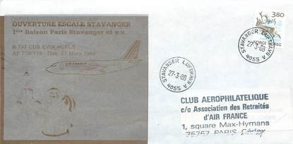 LETTRE 1 ER VOL / SCANDINAVIE "Paris / Stavanger, 27 mars 1988"