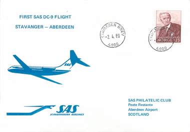 LETTRE 1 ER VOL / SCANDINAVIE "Stavanger / Aberdeen, 2 avril 1980"