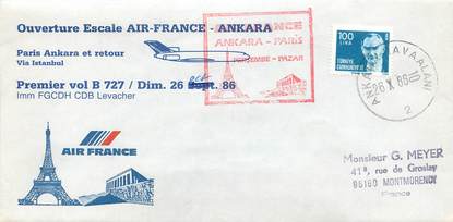 LETTRE 1 ER VOL / TURQUIE "Paris / Ankara, 26 octobre 1986"