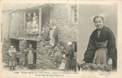 CPA FRANCE 29 "St Thégonnec, Jeune fille, Vieille maison du XIVème siècle, Etude de costume de Léon". / FOLKLORE