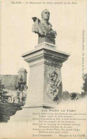 CPA FRANCE 30 " Alès, Le monument du Marquis de la Fare". /POETE