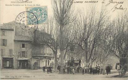 CPA FRANCE 30 "Pont St Esprit, Grande fontaine et Cours du Midi".