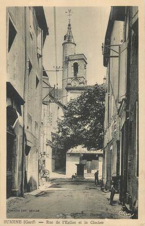 CPA FRANCE 30 " Sumène, Rue de l'église et le clocher".