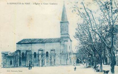 CPA FRANCE 30 " St Hippolyte du Fort, L'église et Cours Gambetta".