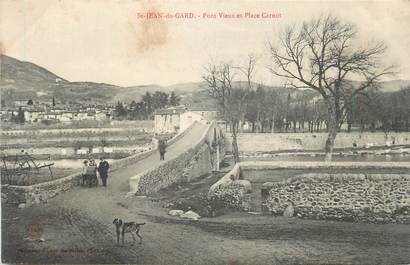 CPA FRANCE 30 " St Jean du Gard, Pont vieux et Place Carnot".