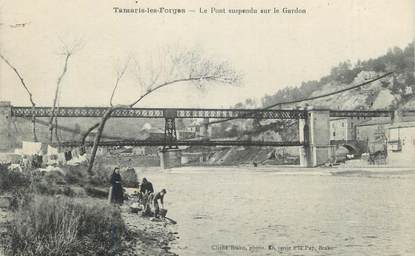 CPA FRANCE 30 " Tamaris les Forges, Le pont suspendu sur le Gardon".