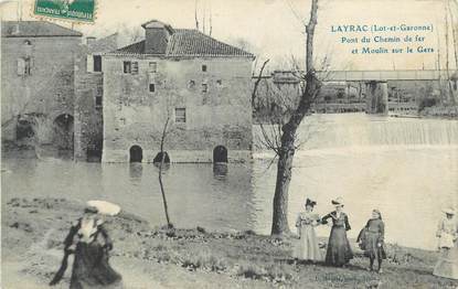 CPA FRANCE 47 " Layrac, Pont du chemin de fer et moulin sur le Gers"/