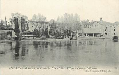 CPA FRANCE 47 " Libos, Entrée du pont, l'ile et l'usine à ciments Belhomme".