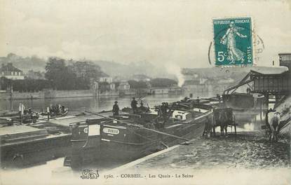 CPA FRANCE 91 "Corbeil, Les quais de la Seine". / PENICHE