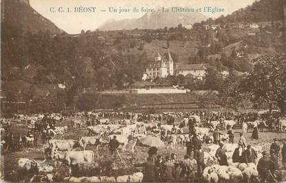 CPA FRANCE 64 " Béost, Un jour de foire, le château et l'église".