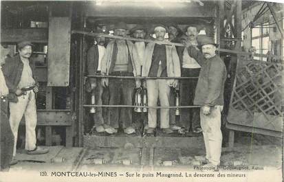 CPA FRANCE 71 " Montceau les Mines, Sur le puits Maugrand, la descente des mineurs".
