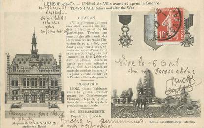 CPA FRANCE 62 "Lens, L'Hôtel de Ville avant et après la guerre".