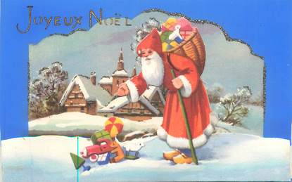 CPA PÈRE NOEL  / CARTE A SYSTÈME  / PAILLETTE 