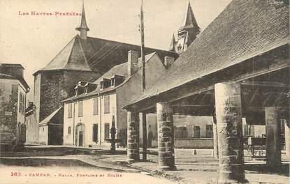 CPA FRANCE 65 " Campan, Halle, fontaine et église".