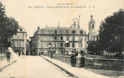 CPA FRANCE 46 " Figéac, Pont et entrée de la rue Gambetta".