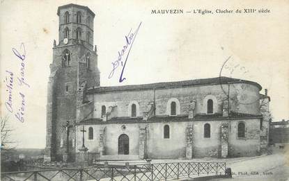 CPA FRANCE 32 " Mauvezin, L'église, clocher du XIIIème siècle".