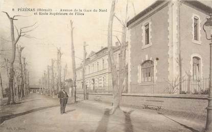 CPA FRANCE 34 " Pézénas, Avenue de la gare et école supérieur de filles".