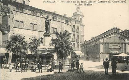 CPA FRANCE 34 " Pézénas, Fontaine de la République et les Halles".