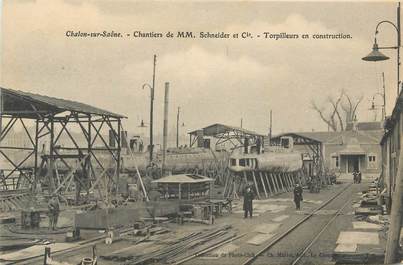 CPA FRANCE 71 " Chalon sur Saône, Etablissements Schneider, lancement du submersible'.