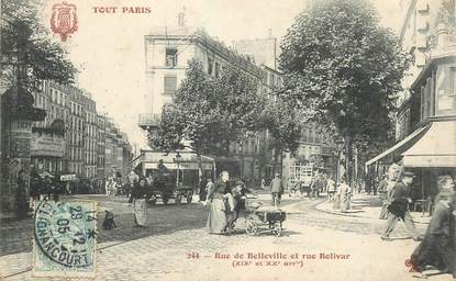 CPA FRANCE 75019 "Paris, rue de Belleville et rue Bolivar"