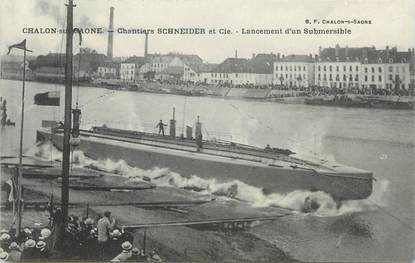 CPA FRANCE 71 " Chalon sur Saône, Chantiers Schneider et Cie, Lancement d'un submersible".