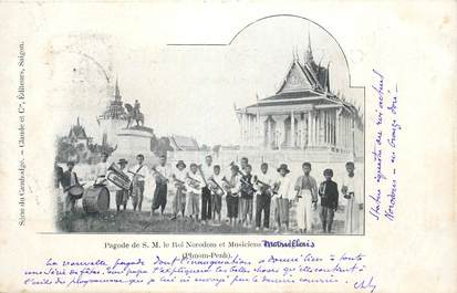 CPA CAMBODGE "Phnom Penh, Pagode de S.M. le Roi Norodom et musiciens manillais"